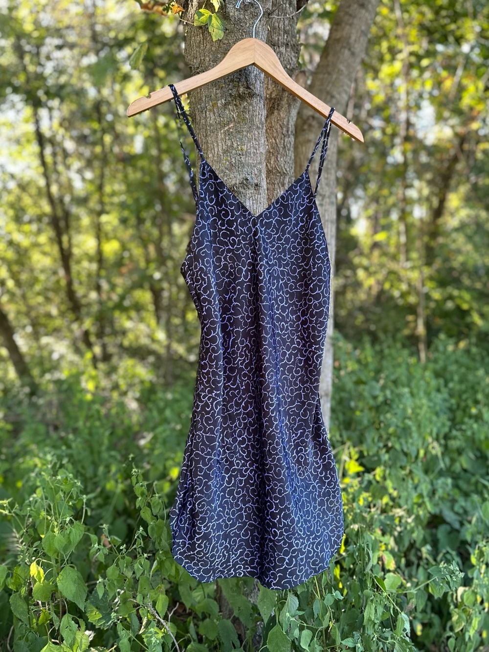 Vintage 90s Jo Intimates Black & Purple Vine Print Slip Cami Mini Slip Dress